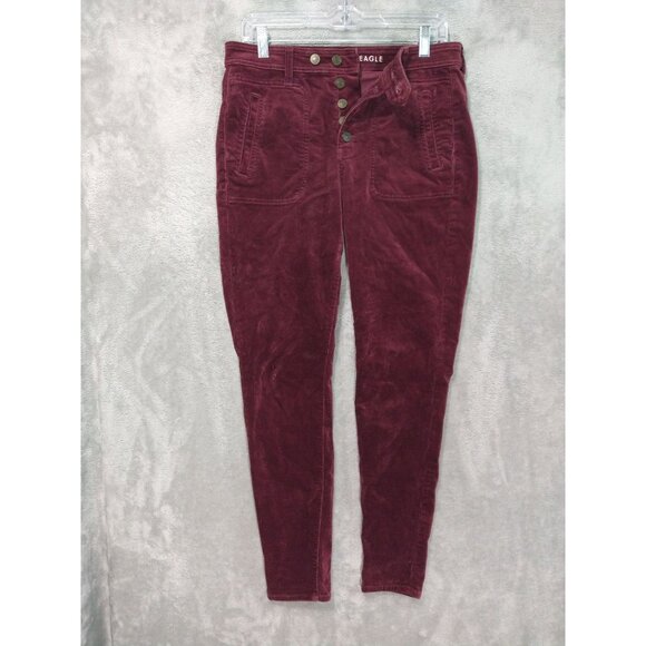 American Eagle Jeans Womens 8 Red Corduroy Super Stretch Hi Rise Jegging Button - Picture 1 of 10